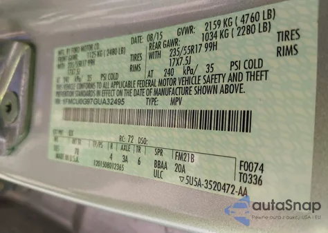 2016 Ford Escape Se from USA, damaged, VIN 1FMCU0G97GUA32495